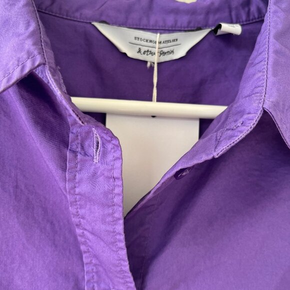 & OTHER STORIES Voluminous Cotton Oversized Button-Up Purple Dress Shirt Size L. - Picture 6 of 10